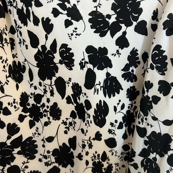 Vintage Black & White Floral Midi Dress 6 Silk - Picture 4 of 4